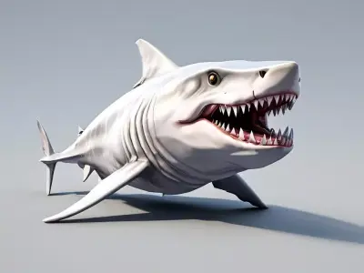 Animated Cartoon Great White Shark Low-poly 3D model