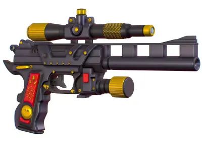 High Poly Pistol Revolver Telescopic Sight Low-poly 3D model