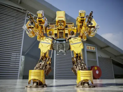 Sci-fi attacking robot 3D model