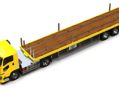 Generic Flatbed Semi-Trailer Truck 12M 3D model