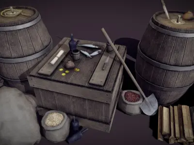 Medieval Props Pack Game Ready 4k Low-poly 3D model