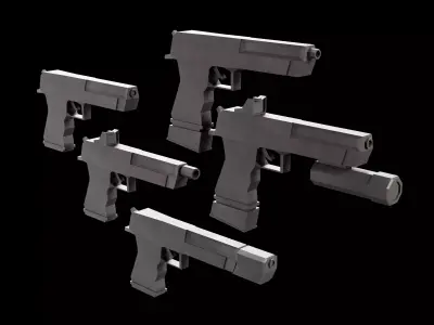 Stylized Low Poly Deagle -5 Variations Game Ready Low-poly 3D model
