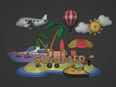Summer Mega Pack Low-poly 3D model