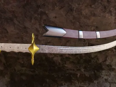 Arabian Islamic Scimitar Saif Damascus Steel 3D model