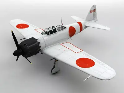 A6M5 Zero Aircraft White Low-poly 3D model
