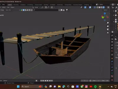 Sumal bridge and old bost Low-poly 3D model