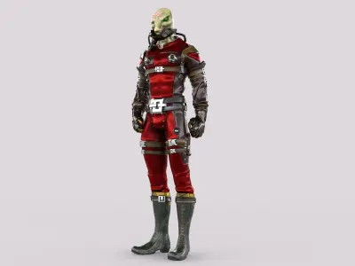 Sci-Fi Alien Character Game Ready with Rigging Fully Rigged Low-poly 3D model