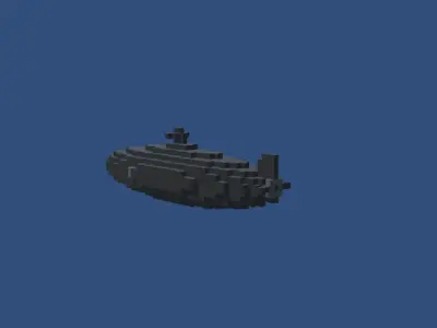 Voxel submarine Low-poly 3D model