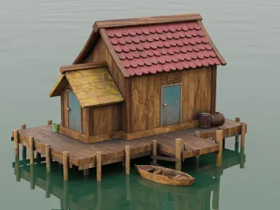 wooden Fishing House Low-poly 3D model