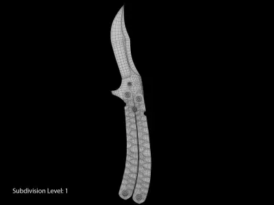 Balisong Butterfly Knife Black Matte Low-poly 3D model