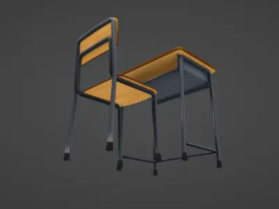 Anime Japanese School Desk Free low-poly 3D model