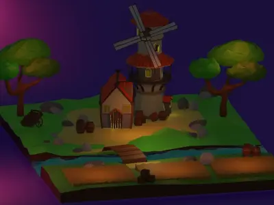Windmill paper and trees 3D model