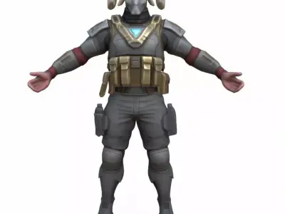Sci-Fi Ram Horned Armored Alien Character Low-poly 3D model