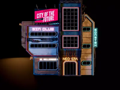 SCIFI CYBERPUNK FUTURISTIC NEON BUILDING 06 Low-poly 3D model