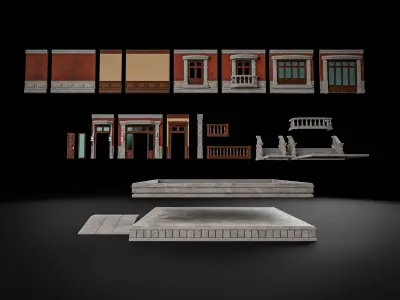 MODULAR BUILDING WITH INTERIOR KITBASH 07 Low-poly 3D model