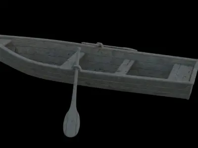 Boat model wooden with two paddles 3D model