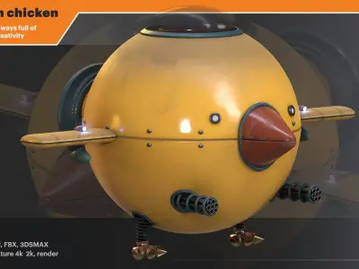 Cute gun chicken Low-poly 3D model