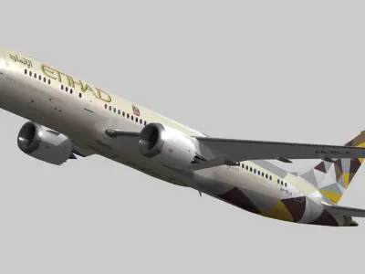Boeing 787-9 Etihad airways livery Low-poly 3D model