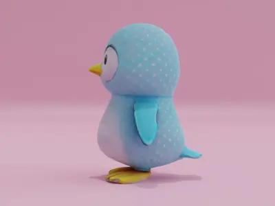 Penguin Light Blue Cute Low High Poly Low-poly 3D model
