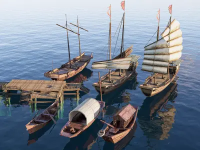 Wooden boat collection 2 Low-poly 3D model
