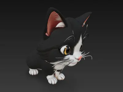 Cat Kitten Realistic 3D Model Basic - Low Poly Realistic  Low-poly 3D model