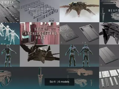 Sci-fi paper spaceship 3D Model Pack