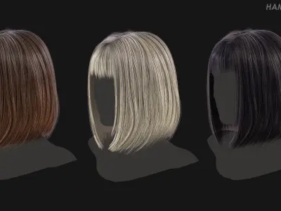 Real Time Hair Card Female Hairstyle part 14 Low-poly 3D model