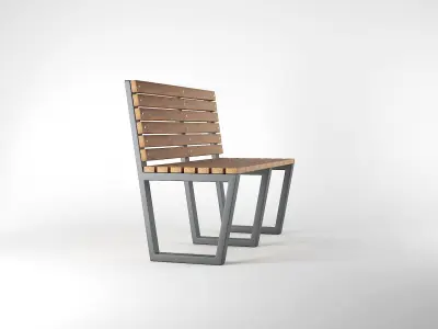 Bench wooden with steel legs 3D model