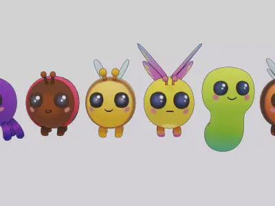 Cute Bug Pack Low-poly 3D model