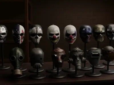 18 Tactical Masks - Game Ready PBR Asset Pack for UE5 Low-poly 3D model