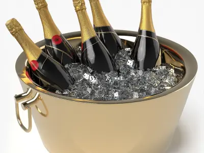 Champagne Bottles in Bronze Ice Bucket 3D model