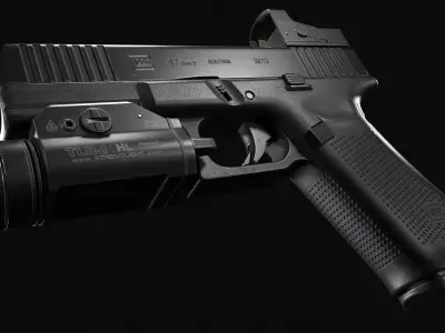 Glock 17 with attachments Low-poly 3D model