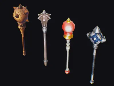 Flanged Mace Club Weapon War Hammer Medieval Baton Low-poly 3D model