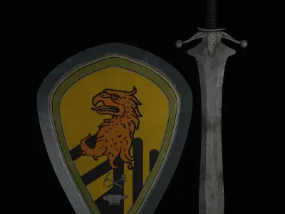 Sword and Shield with Heraldry Low-poly 3D model