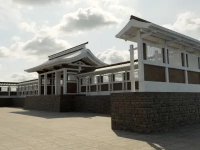 Modular Chinese Wall Low-poly 3D model