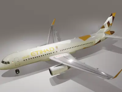 Etihad Airbus a320-232 low poly 3D model  Low-poly 3D model