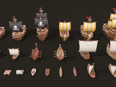 Stylized Ships Pack Low-poly 3D model