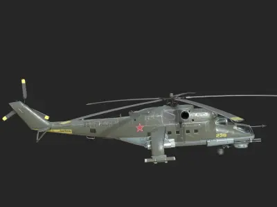 5 coatings of Russian Mi-24P Hind Gunship attack helicopter Low-poly 3D model