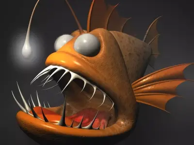 Cartoon Anglerfish RIGGED and ANIMATD Low-poly 3D model
