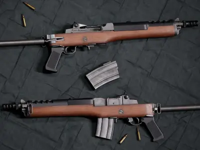 Game Ready Ruger Mini 14 PBR Rigged Low-poly 3D model