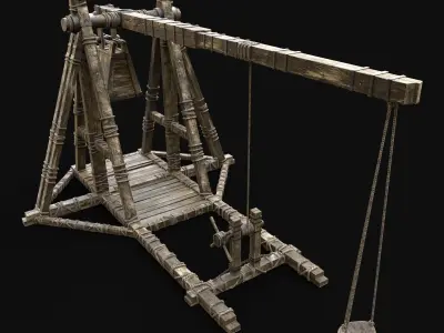TREBUCHET WAR MACHINE MEDIEVAL SIEGE ENGINE BATTLE CONSTRUCTION Low-poly 3D model