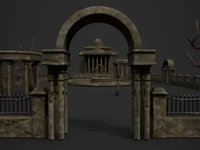 Old Roman Buildings with components Low-poly 3D model