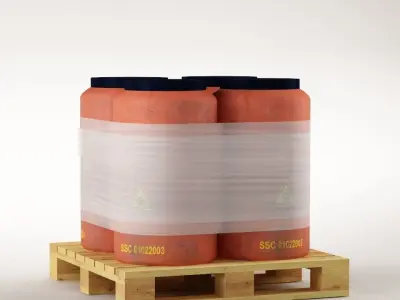 Plastic barrels on the pallet 3D model 3D model