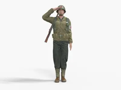 World War II USA Uniform Medical Soldier Rigged Animated Low-poly 3D model