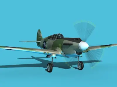 Curtiss P-40B Warhawk V07 USAAF 3D model