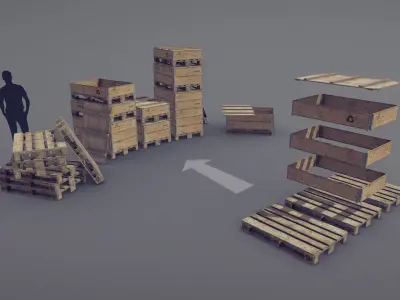 Cargo Wood Pallets Collars Cover EUR EPAL vr-2 Low-poly 3D model