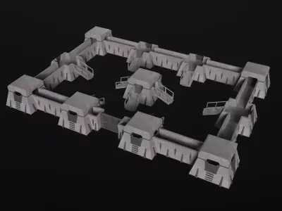 Modular Fortification Outpost PBR Low-poly 3D model