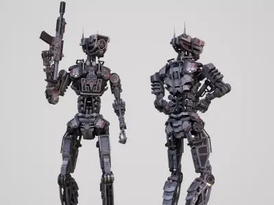 Armored scifi robot character Low-poly 3D model