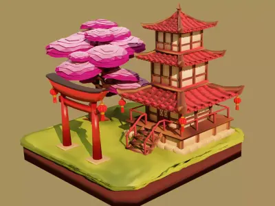 Pagoda Japanese Temple Low-poly 3D model