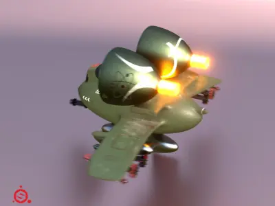 Modern-fighter fighter jet with two flames Low-poly 3D model